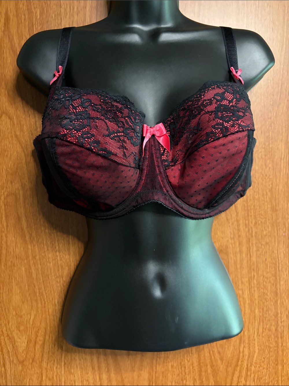 Adore Me Pink and Black Lace Underwire Bra